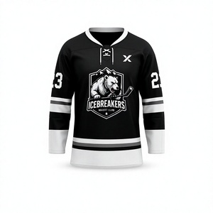 Camiseta de Hockey Sublimada con Cuello en V en Blanco y Negro para Hombre X Sports City Icebreakers, Sin Mangas, Transpirable, de Secado Rápido y Absorción de Humedad - Product Image 1