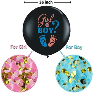 热卖派对装饰品用品蓝色粉色乳胶五彩纸屑气球36英寸女孩或男孩婴儿淋浴性别揭示派对气球