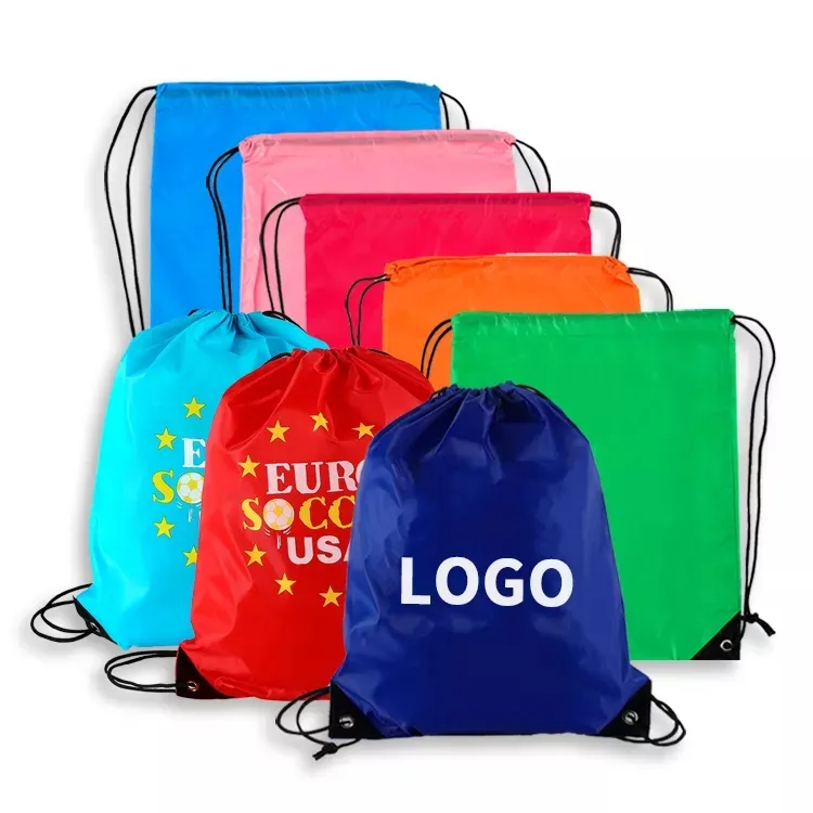 Wholesale Custom Promotion 210D Polyester Nylon Drawstring Bag Cheap Customized Promotional Children Kids School Backpack Bags