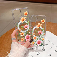 Samsung S25 Ultra S24 için INS Güzel Çiçekler Kablosuz Şarjlı Cep Telefonu Kılıfı Şeffaf Manyetik Arka Kapak Coque