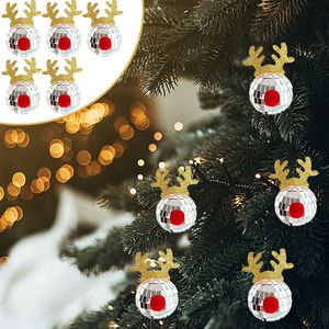 5 Piezas de Bolas de Espejo Plateadas de 30 cm con Cuernos de Reno Dorados y Nariz Roja, Adornos Reflectantes para Árbol de Navidad, Decoración Festiva de Plástico para Navidad - Product Image 3