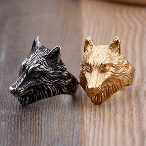 Fabrik Großhandel Cool Herren 18 Karat vergoldet Edelstahl Wikinger <span class=keywords><strong>Wolf</strong></span> Kopf Fingerring für Männer HipHop Retro Tiers chmuck - Product Image 2
