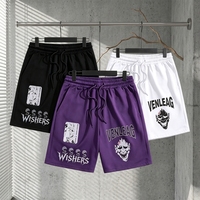 Shorts amples à taille haute pour homme, style streetwear sportif, avec cordon élastique, 80% coton 20% polyester, imprimé graphique vintage