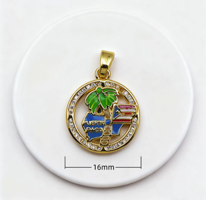 Colgante de latón chapado en oro con circonitas pavé, dijes de mapa de bandera multional, regalo de boda para niños, joyería bohemia <span class=keywords><strong>Lovestory</strong></span> E836 - Product Image 3