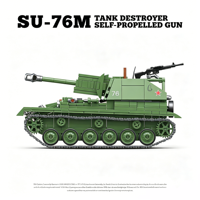 Sovyet SU-76M Tank Destroyer Kendinden Tahrikli Silah İkinci Dünya Savaşı Askeri Kamyon Asker ABS Plastik Yapım Oyuncağı DIY Yapım Blokları