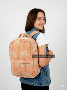 High Quality Lightweight Hand-Block Printed Quilted Cotton Backpack Bohemian College Ethnic Indian Floral Pattern Travel <b>Bag</b> - Product Image 5
