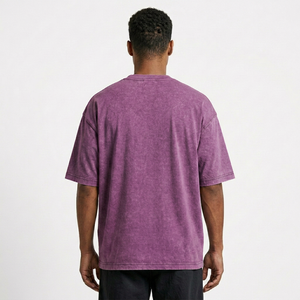 Camiseta de Hombre con Lavado Ácido, Algodón Grueso, Corte Holgado, Manga Corta, Cuello Redondo, Estilo Casual Vintage, Ropa Urbana de Moda Premium - Product Image 5