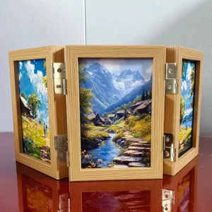 Cadre <span class=keywords><strong>photo</strong></span> vertical pliable en MDF écologique avec <span class=keywords><strong>impression</strong></span> UV pour photos 5x7, <span class=keywords><strong>verre</strong></span> <span class=keywords><strong>acrylique</strong></span> haute définition, triple couleur bois - Product Image 3