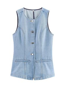 <span class=keywords><strong>AliExpress</strong></span> Cross Border 2025 verano <span class=keywords><strong>Mujer</strong></span> corto botón frontal Casual Denim Tank Tops 100% algodón transpirable - Product Image 4