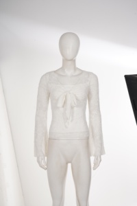 Haut en dentelle blanche pour femmes, à manches longues, coupe ajustée, en dentelle florale transparente, à manches évasées, élégant, streetwear, t-shirt chic d'été - Product Image 6