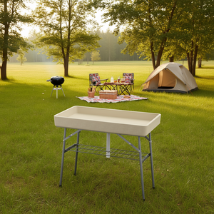 Mesa Refrigeradora Plegable D0100X3HKZ2 de 3.4 pies, Rectangular, Color Bronceado, para Exteriores, Camping, Cocina, Fiestas, Barbacoa, Material PP, Estilo Moderno - Product Image 2