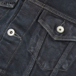 Chaleco de mezclilla cruda Indigo de 21 oz para hombre, con doble bolsillo con solapa, cintura con cierre de botón en V, botones plateados, corte ajustado, estilo camionero clásico - Product Image 6