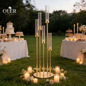 Support de bougies moderne OLER en métal/cristal à 5 bras pour centres de table de mariage, décorations de table et accessoires de chemin de table - Vente en gros - Product Image 1
