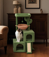 Tour d'arbre à chat de luxe Cactus avec jumeaux condos pour chats Poteau à gratter en sisal Perchoir de couchage et hamac Balles jouets pour chats d'intérieur