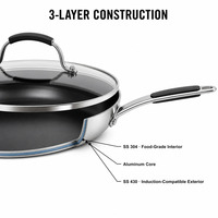 Sartén de Cerámica de 26 cm con Tapa de Vidrio, Triple Capa, Libre de PFAS, PFOA y PTFE, Antiadherente, Apta para Inducción, para el Hogar, OEM, Venta al Por Mayor