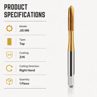 Taraud à cannelure spirale TT300-HPO M6, standard métrique, en acier rapide HSS, matériau carbure ZrN, droite, pour la coupe de filetages en acier inoxydable et titane