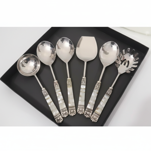 Ensemble de saladier en métal de qualité supérieure avec poignée en nacre Cuillère et fourchette design pour table à manger moderne - Product Image 1