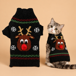 Suéter de Punto Transpirable con Estampado de Reno Navideño para Perros Pequeños, Abrigo de Invierno Cálido y Suave de Acrílico para Cachorros - Product Image 1