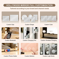 Miroir de Maquillage de Bureau Holly Wood avec LED RGB, Grossissement 10X, Tactile Intelligent, Recharge Téléphone, 7 Modes Couleurs, Intensité Réglable, OEM