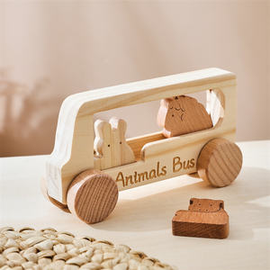 Jouet en bois Montessori unisexe en forme de <span class=keywords><strong>bus</strong></span>, écologique, pour l'éveil éducatif et la reconnaissance des animaux, jeux cognitifs pour bébés, vente en gros - Product Image 1
