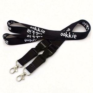 Wholesale Round Roll Phone Keychain Neck Rope Strap Blank <b>Polyester</b> Double Hook Black ID Card Cord Rope <b>Lanyard</b> - Product Image 1