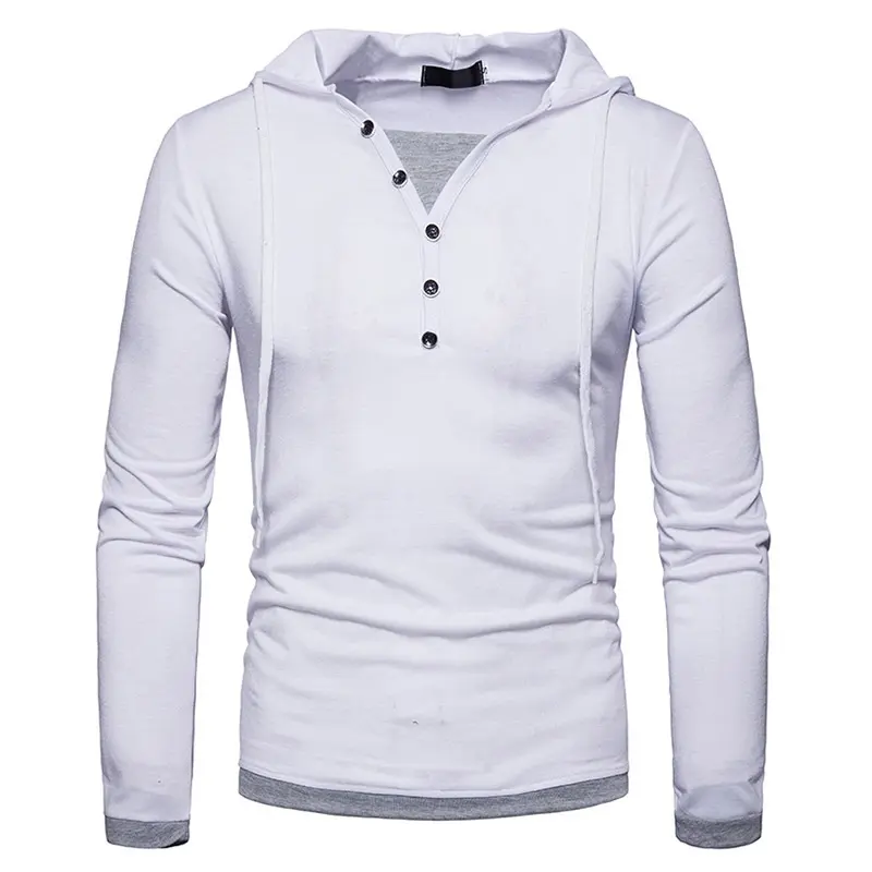 Sidiou Group Casual Men Clothes Slim Long Sleeve Tee Shirts Hooded Casual V Neck T-Shirt