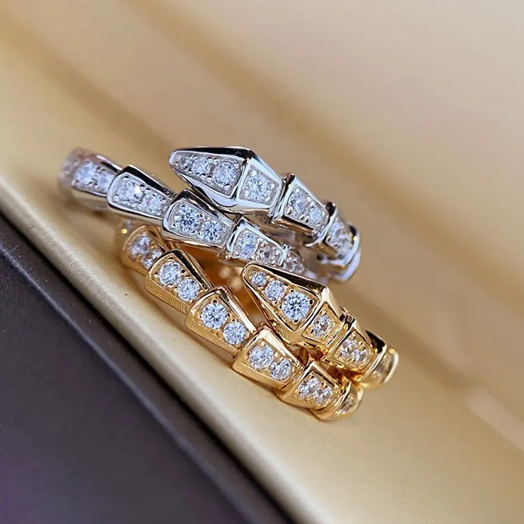 Mode Persoonlijkheid 18K Goud Full Diamant Opening Verstelbare Slangenbot Slangring Voor Vriendin Cadeau