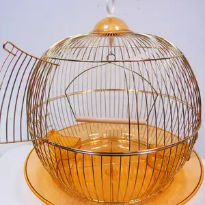 Wholesales Bird Cage Wrought Iron Wire Gold Finished Parrot Cage For Home And Garden Decoration Bird Cage