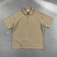 Kaos Polo Pria Streetwear Mewah Berbahan Katun Tebal Rajutan Waffle dengan Logo Kustom Grosir, Vintage Batik Acid Wash, dan Ritsleting
