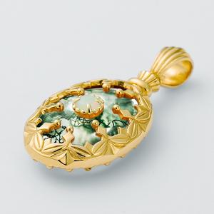 Kalung Liontin Batu Akik Lumut Hijau Organik Vintage Berlapis Emas 18k Oval Perhiasan Mewah - Product Image 3