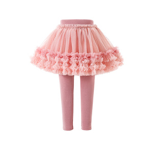 Pantaloni Casual foderati in pile da ragazza autunno inverno nuova gonna TUTU a due pezzi spessa pantaloni lunghi <span class=keywords><strong>Leggings</strong></span> per bambini - Product Image 3