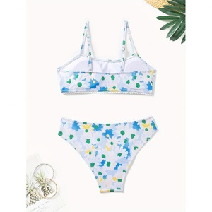 Traje de Baño de Verano para Niñas, Personalizable, con Estampado Floral, Conjunto de 2 Piezas, Top sin Mangas y Pantalones Cortos, Servicio OEM Disponible - Product Image 3
