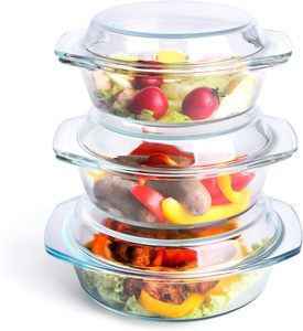 Cazuela de Vidrio Moderna para Hornear, Utensilios de Cocina de Vidrio de Alta Calidad con Tapas de Vidrio, Apta para Microondas, Portátil, Segura, Grande - Product Image 1
