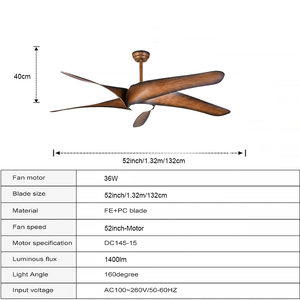 Hochwertiger Moderner Deckenventilator mit <span class=keywords><strong>LED</strong></span>-Beleuchtung für Wohnzimmer und Büro, DC-Motor 36W, 5 Flügel, 52 Zoll, Fernbedienung - Product Image 2