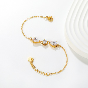 สร้อยข้อมือชุบทองรูปทรงหยดน้ำประดับด้วยหินสีฟ้าและใสสำหรับผู้หญิงเป็นของขวัญเครื่องประดับ - Product Image 3