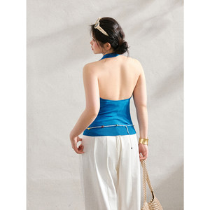 Ensemble pantalon long et moulant décontracté blanc uni avec haut court sans manches à col halter, nouvelle collection 2026, grande taille pour femme Zhang Da Ren - Product Image 4