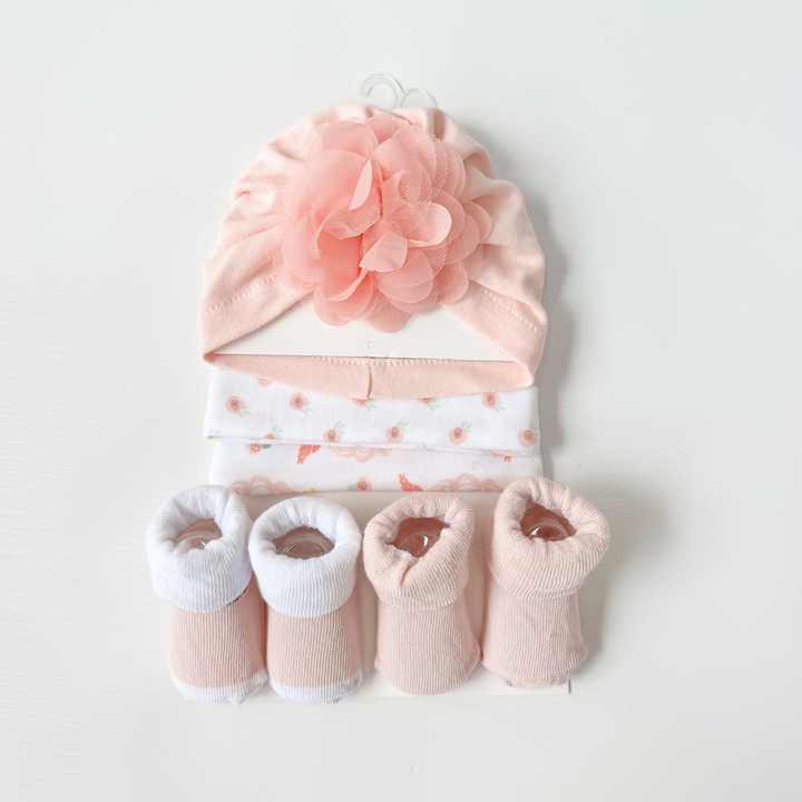 Baby Hats and Socks Set Cotton Newborn Hat Beanie Soft Infant Girls ...