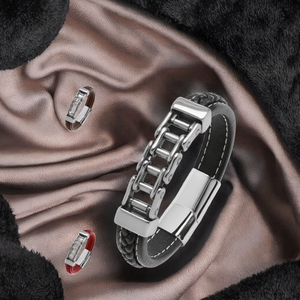 Retro Bạc Xóa-Hình Dạng Thép Không Gỉ Từ Multi-Màu Da Unisex Vòng Đeo Tay Của Người Đàn Ông Mới Đảng Thời Trang Chuỗi Vòng Đeo Tay - Product Image 2