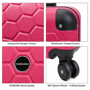 Valigia Trolley da Viaggio Rosa alla Moda con Guscio Rigido, Texture 3D a Nido d'Ape, Motivo Esagonale, Bagaglio a Mano in ABS con Ruote Girevoli OEM - Product Image 3