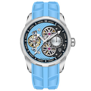 PAGANI Design Men's Mechanical <b>Skeleton</b> <b>Watch</b> <b>Automatic</b> Luminous Blue Fluororubber Strap 100m Waterproof Stainless Steel Case - Product Image 5