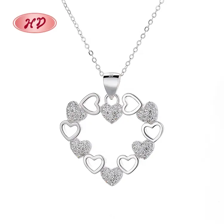 Elegant Ladies Custom Minimalist Love Heart 925 Sterling Silver Jewelry Necklace For Women