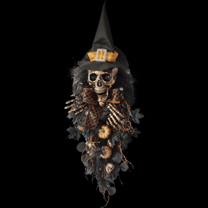 Porte d'entrée Diy Couronne suspendue Feuilles artificielles noires Arc <span class=keywords><strong>Citrouille</strong></span> Effrayant Squelette Main Chapeau <span class=keywords><strong>de</strong></span> sorcière Halloween Swag - Product Image 4