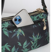 Tas Selempang Wanita Motif Daun Bambu Tas Bahu Nilon Ringan Kasual Tas Tangan Persegi Kecil dengan Tali Dapat Disesuaikan