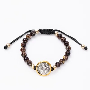 Pulsera de Rosario católica con cuentas hecha <span class=keywords><strong>a</strong></span> mano personalizada con Medalla <span class=keywords><strong>Milagrosa</strong></span> encanto cuentas de piedra hilo pulsera de San Benito - Product Image 5