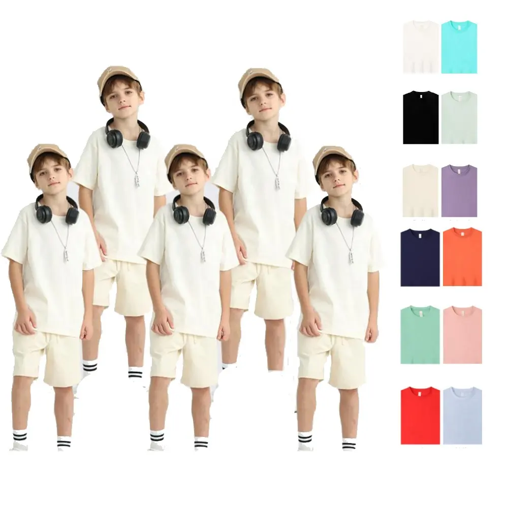 โลโก้ที่กําหนดเอง 15 สีแขนสั้นเด็กฤดูร้อนเด็กชายและเด็กหญิงเสื้อผ้าผ้าฝ้ายเสื้อยืดเด็ก