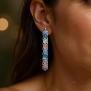 Boucles d'oreilles tendance dorées avec serti en quartz pour femme, bijoux de mode en alliage - Product Image 2