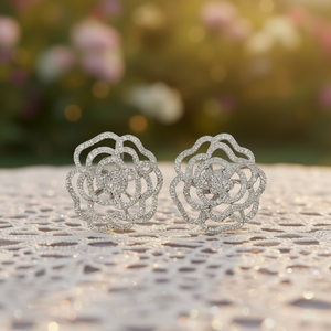 Orecchini a lobo con fiore in oro bianco e strass di cristallo rotondi taglio brillante per donna, gioielli romantici alla moda per feste - Product Image 2