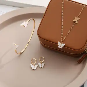 Lefeng Fashion Dripping Oil Butterfly Pendant Necklace Bracelet Earring Set Jewelry Manufacturer