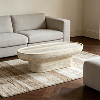 Table basse ovale en travertin nordique, centre de table en pierre beige naturelle, table basse moderne Wabi Sabi pour salon