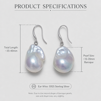 Boucles d'oreilles pendantes en perles d'eau douce baroques 12-14 mm colorées en argent sterling 925 pour femmes